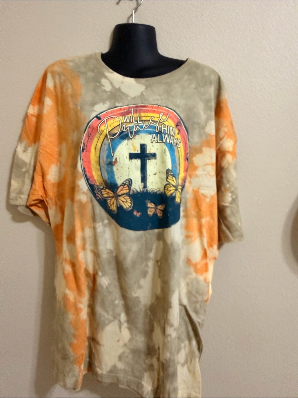 Faith Graphic Tie-Dye Short Sleeve Tee - Orange & Beige
